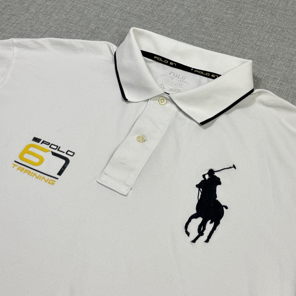 Polo Ralph Lauren Polo Shirt Mens Large White Short Sleeve Polo 67 Training Logo